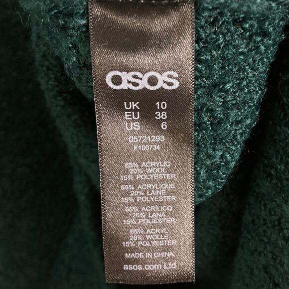NWT ASOS Sweater 6 Emerald-Green Wool-Blend Oversized Boucle-Knit Long-Sleeve - Picture 7 of 10